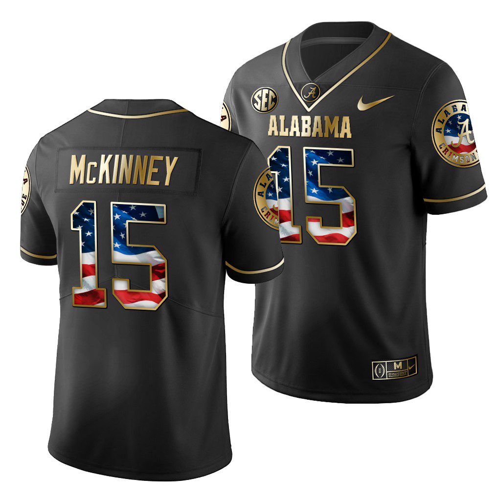 Men's Alabama Crimson Tide Xavier McKinney #15 Black Golden Limited Edition 2019 Stars and Stripes NCAA College Football Jersey